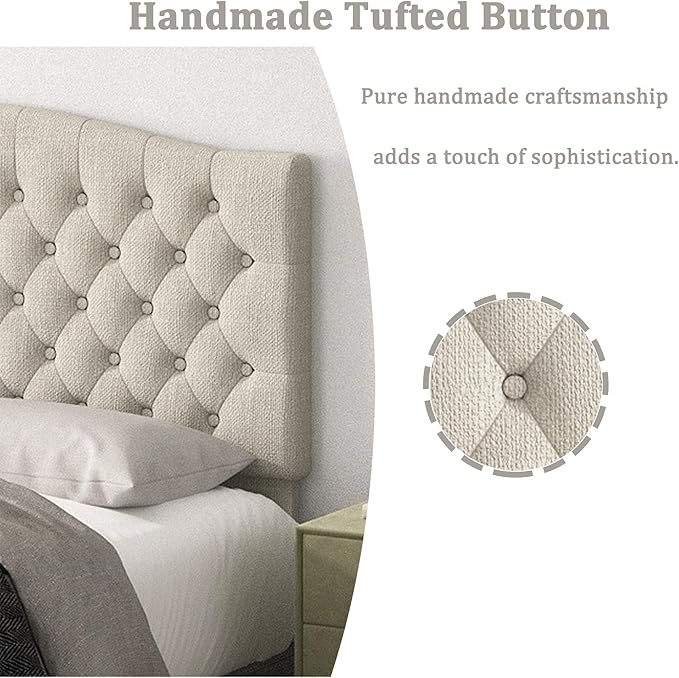 Queen Headboard Only, Upholstered Headboard Queen for Adjustable Bed Linen Tufted Queen/Full Size Wall Mounted Head Board with Solid Wood Legs Head Board, Ivory