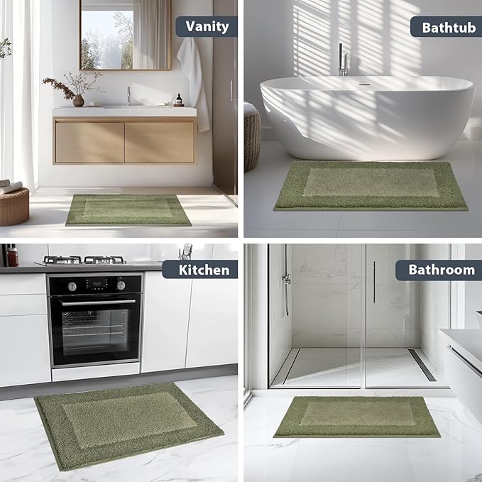 Bathroom Rugs 20" x 30", Non-Slip Extra Soft Absorbent Bath Rugs, Machine Washable Quick Dry Bath Mats for Bathroom Floor, Shower, Bathtub and Sink, Budding Green & Sage Green