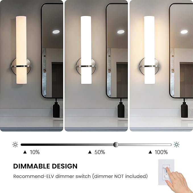 Brushed Nickel Wall Sconces Set of Two - 15 inch Modern Bathroom Sconce 15W 3000K Dimmable LED Sconces Wall Lighting, Indoor Wall Sconce Light for Living Room Corridor Mirror Bedroom Stairs