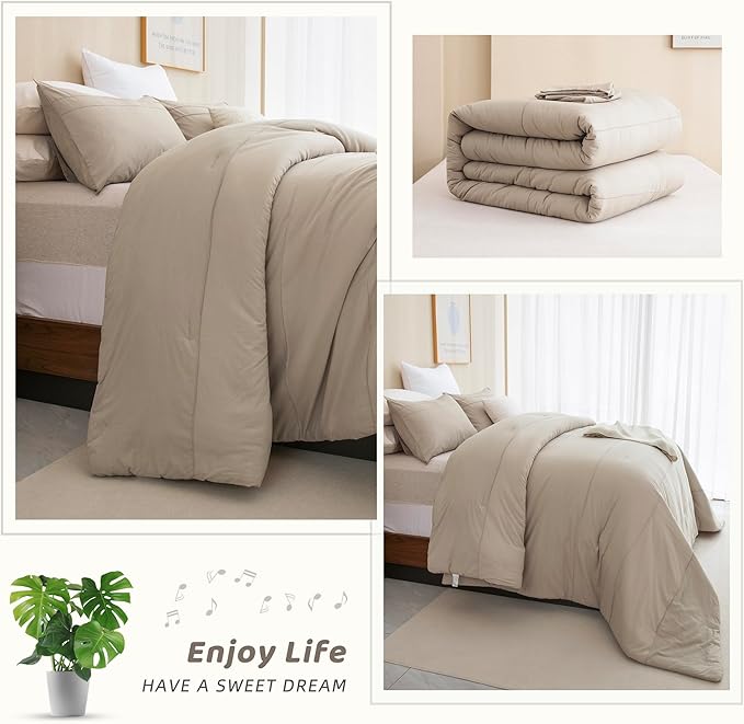 Sanracie Oversized King Plus Comforter 128 * 120, Cotton Linen Feel Textured Comforter Set,Pinch Pleated Pattern Neutral Oversized King Bedding Set 3pcs Aesthetic Solid Comforter Lightweight