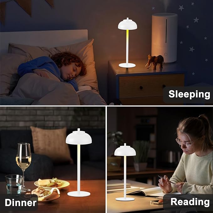 White Table Lamp Set of 2 Rechargeable,Table Lights Battery Operated-IP65 Waterproof-for Outdoor Patio/Restaurants/Home/Dinner/Table Lighting-Touch Control & Dimmable