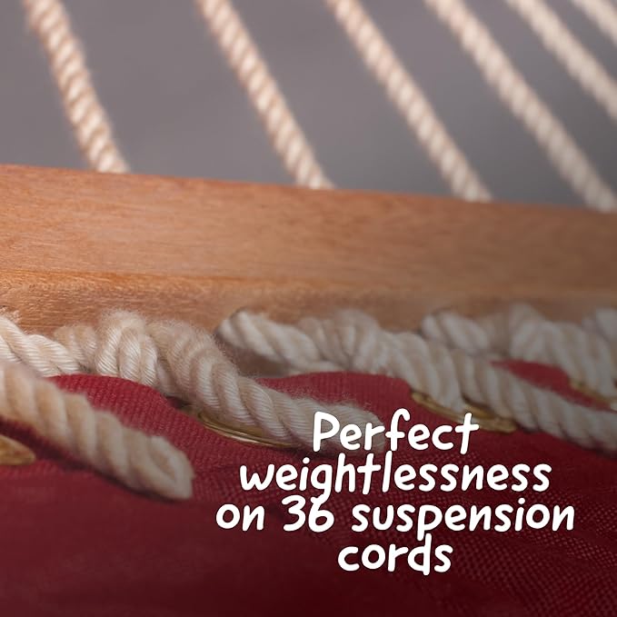 LA SIESTA® Alabama Quilted Hammock with Spreader Bar & Nautico Stand - Portable Weatherproof Large Outdoor Hammock with Stand, 2 Person Hammock with Stand for Outside Patio Porch - XL King, Red Pepper