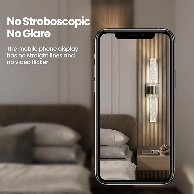 Modern LED Wall Sconces Set of Two - 4000K Dimmable Crystal Bathroom Sconces Wall Lighting Indoor Brushed Nickel Vanity Light Fixture Wall Mount Wall Lights for Bedroom Living Room,18 Inch