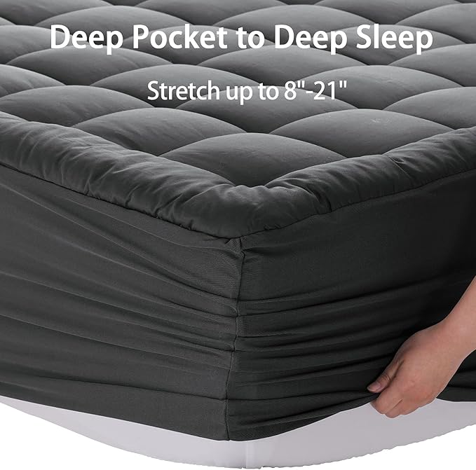 EASELAND Twin XL Mattress Pad Pillow Top Mattress Cover Quilted Fitted Mattress Protector Extra Long Cotton Top 8-21" Deep Pocket Cooling Mattress Topper (39x80 Inches, Dark Grey)