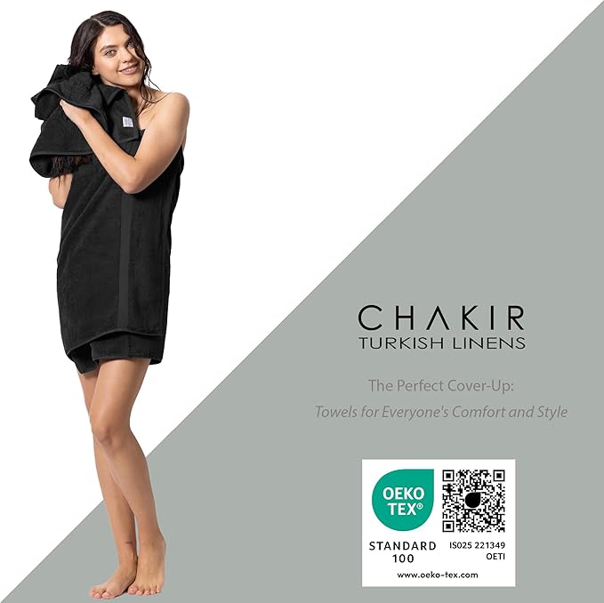 Chakir Turkish Linens, 100% Cotton Premium Quality Turkish Bath Sheets (35''x70'' Large Bath Sheet Towels - Black)