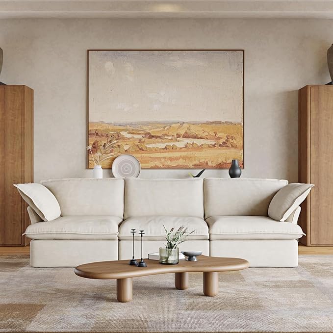 JACH 122.82" Cloud Couch Sectional for Living Room, Modular 3 Seats Sofas, Convertible Sectional Couches, Cushion Covers Removable, Two Corners and One Middle Sofa for Living Room (Beige)