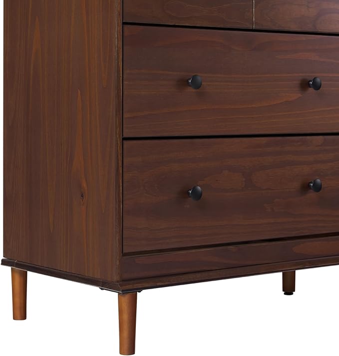 Walker Edison Modern 6-Drawer Solid Wood Dresser Bedroom Storage, 57 Inch, Walnut