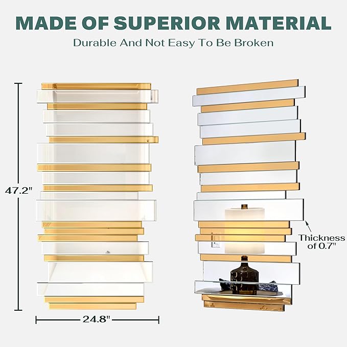 24×47inch Gold Mirrors for Wall Beveled Rectangle Accent Mirrors for Wall Contemporary Decor Livinig Room Decorative Mirrors for Decor