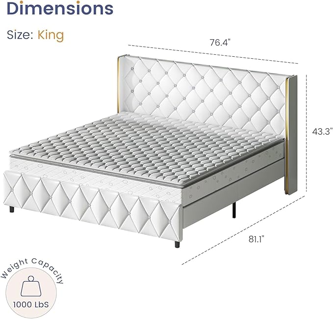 King Bed Frame with Headboard and Footboard, Velvet Upholstered Bed Frame with Diamond Tufted Design, King Size Bed with Wooden Slats Support, No Box Spring Required, Easy Assembly, Black