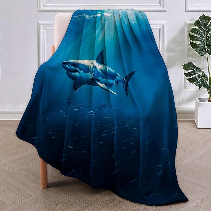 White Shark Blanket Gifts for Women Girls Adults Kids Soft Warm Lightweight Cozy Ocean Theme Throw Blankets for Bed Sofa Couch Living Room Decor 50x40in