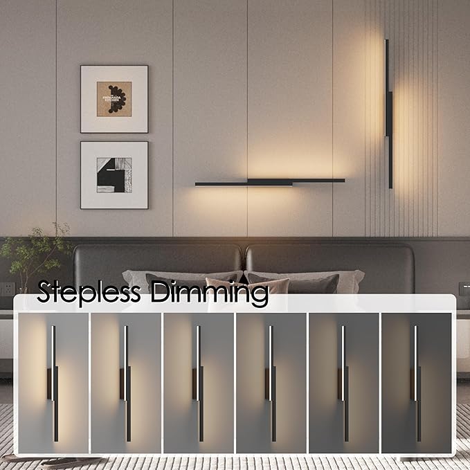 Aipsun 23.6inch Black Battery Operated Wall Sconce Set of 2, Rechargeable Wall Sconce Lighting Dimmable Wireless Wall Lights for Living Room,Bedroom