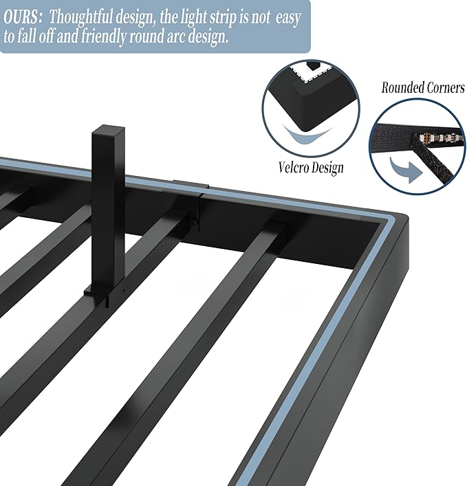 Floating Bed Frame Queen with LED Lights &USB Charging Station – Modern Platform Bed with 2 Tier Storage Headboard, Metal Slat Support, No Box Spring,Easy Assembly, Noise-Free, Black