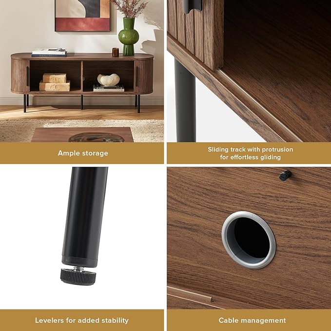 mopio Quin 59" Tambour TV Stand, Mid-Century Modern Television Stand for 55/60/65 inch TV, Fluted Entertainment Center with Bigger Storage, Wood Media Console Credenza Cabinet for Living Room (Walnut)