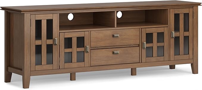 SIMPLIHOME Artisan SOLID WOOD 72 inch Wide Contemporary TV Media Stand in Rustic Natural Aged Brown For TVs up to 80 inches for the Living Room and Entertainment Center