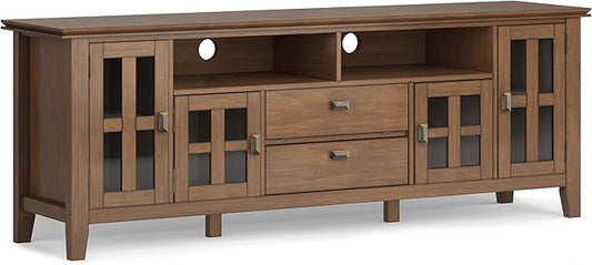 SIMPLIHOME Artisan SOLID WOOD 72 inch Wide Contemporary TV Media Stand in Rustic Natural Aged Brown For TVs up to 80 inches for the Living Room and Entertainment Center