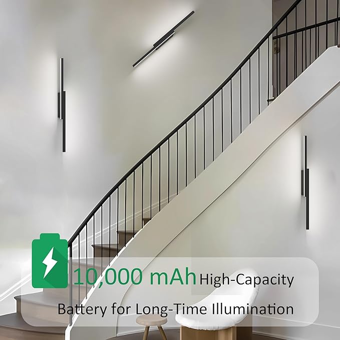 Aipsun 23.6inch Black Battery Operated Wall Sconce Set of 2, Rechargeable Wall Sconce Lighting Dimmable Wireless Wall Lights for Living Room,Bedroom