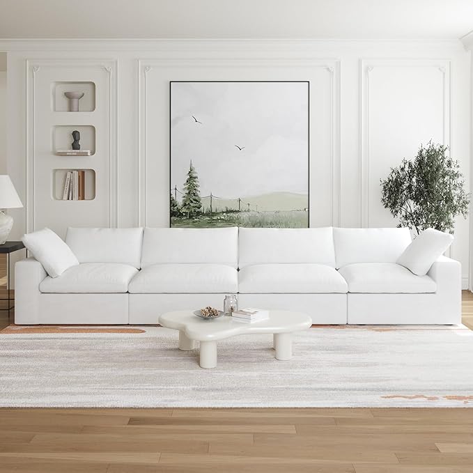 JACH 4-Seater Modular Sectional Couches, Modern Convertible Sofas, Cloud Couch, Cushion Covers Removable, Comfy Sectional Sofa for Living Room Bedroom Apartment (White)