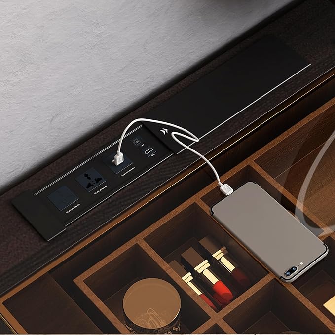 Larits Makeup Vanity, Very Easy to Assemble，Dressing Table Desk in one, Super Storage, with LED Light Vanity Mirror with ash Full Solid Wood upholstered Vanity Stool (Black Brown, 47 in)