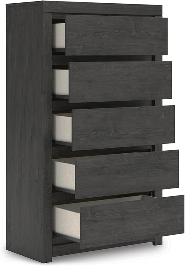 Signature Design by Ashley Parlayon Casual 5-Drawer Chest of Drawers with Safety Stop, Gray