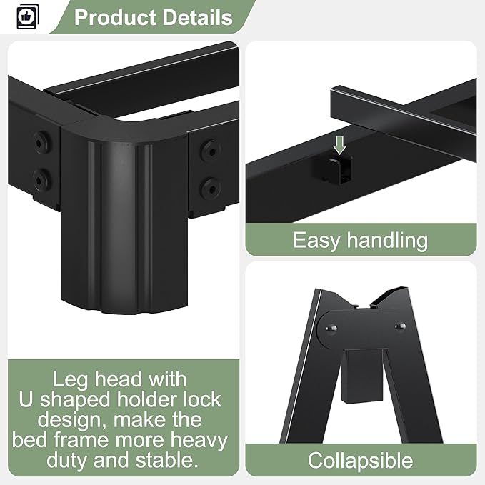 5 Inch Low King Bed Frame with Rounded Corner Legs, 2000 LBS Heavy Duty Metal King Size Platform Bed Frame No Box Spring Needed, Noise Free, Easy Assembly, Black