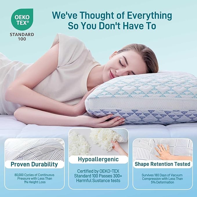 Shredded Memory Foam Cooling Soft Bamboo Viscose Pillow King Size, Adjustable Hypoallergenic Hotel Quality Bed Pillow for Side, Stomach and Back Sleeper, Oeko-TEX Certified