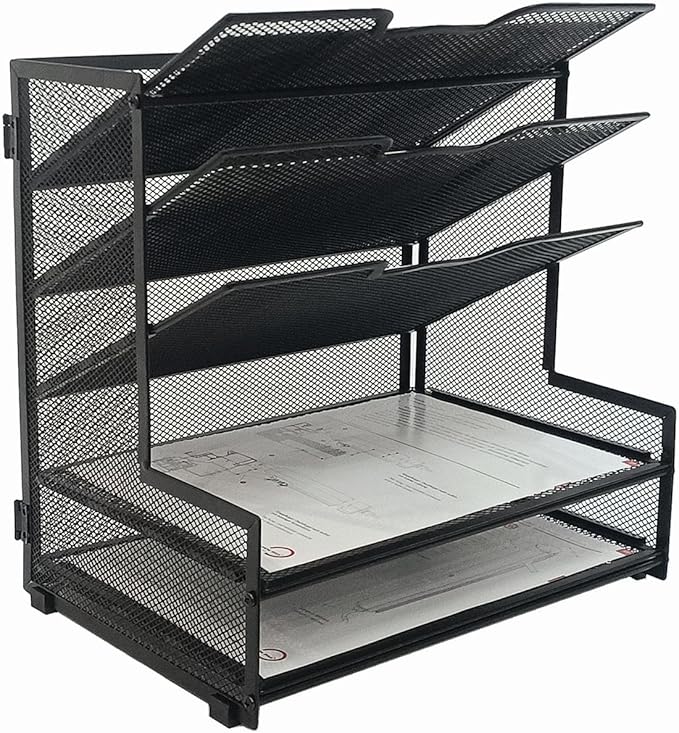 Generic 5-Tier Metal Mesh Desk Organizer, Office File Holder, Paper Organizer for Home Office Furniture, Black