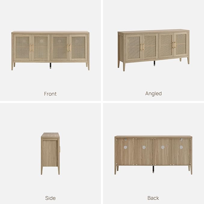 SICOTAS TV Stands for Living Room Bedroom - Farmhouse Entertainment Center TV Console with 4 Doors Cabinet, 59" Boho Television Stands Media Console Credenza for 45 50 55 60 65 Inch TVs, Light Walnut