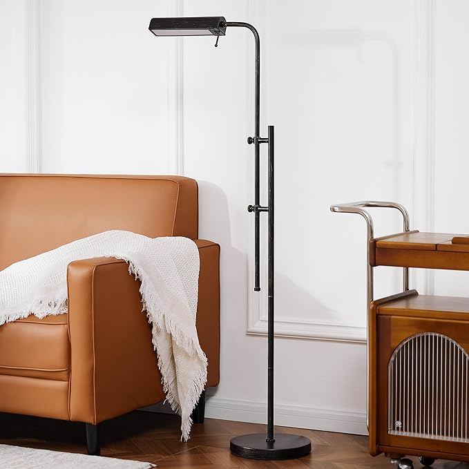 VONLUCE LED Floor Lamp, 62.5" Industrial Floor Lamp for Living Room with Adjustable Height Swing Arm Head 3 Color Temperatures, Metal Standing Pole Lamp for Bedroom Reading, Rustic Black