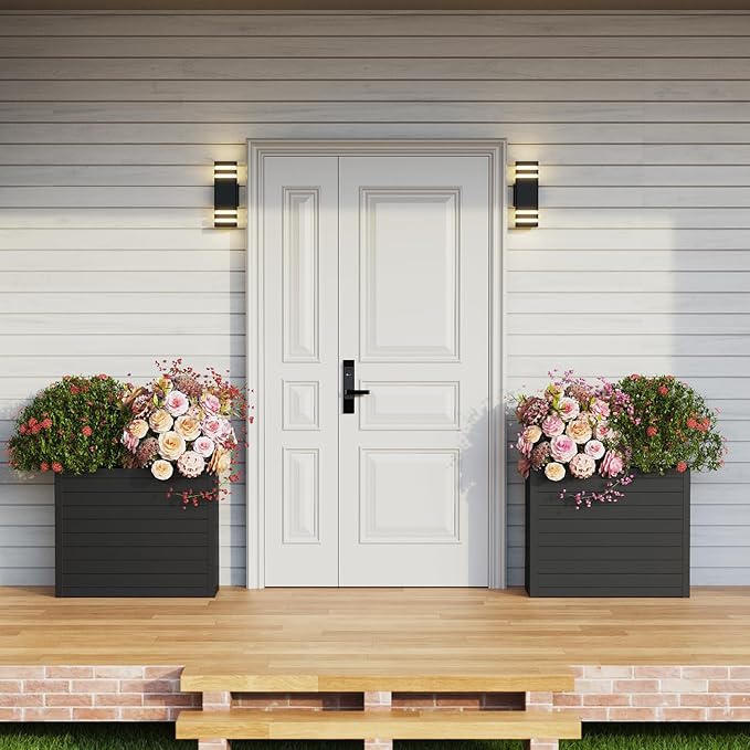 Outdoor Planter Box,Large Rectangular Planter for Indoor or Outdoor Patio/Porch, Durable All-Weather, Modern Design for Plants, Flowers, Garden (Black)