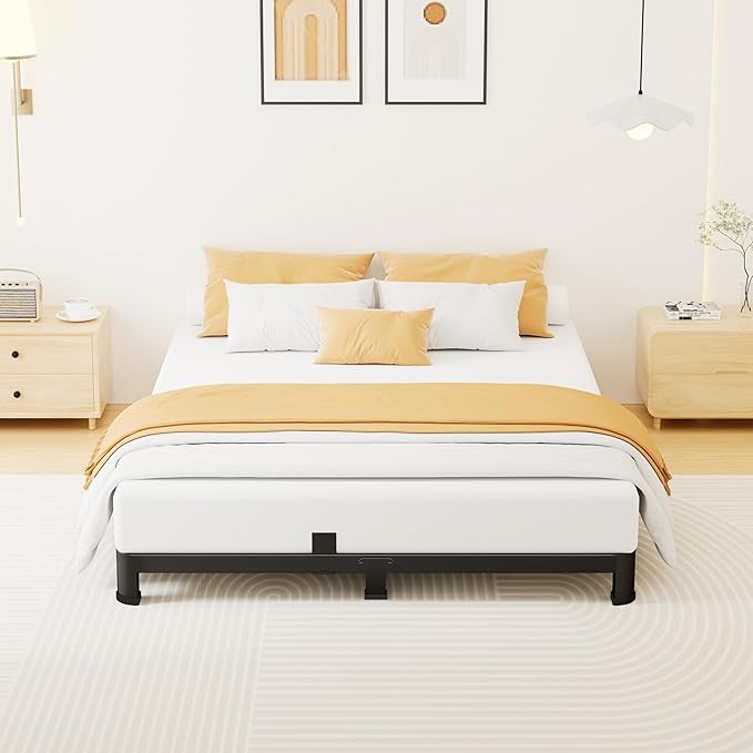 4 Inch Full Bed Frame Low Profile, Heavy Duty Metal Platform Bed Frame with Round Corner Legs, Sturdy Mattress Foundation, No Box Spring Needed, Easy Assembly, Noise Free, Black