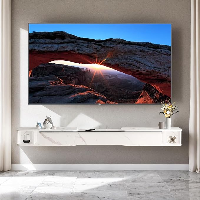 Pmnianhua Retractable Length Floating TV Stand,Minimalist Floating TV Shelf,Wall Mounted TV Console,Adjustable 87'' to 122'' Floating Entertainment Center with Storage for Bedroom Living Room(White)