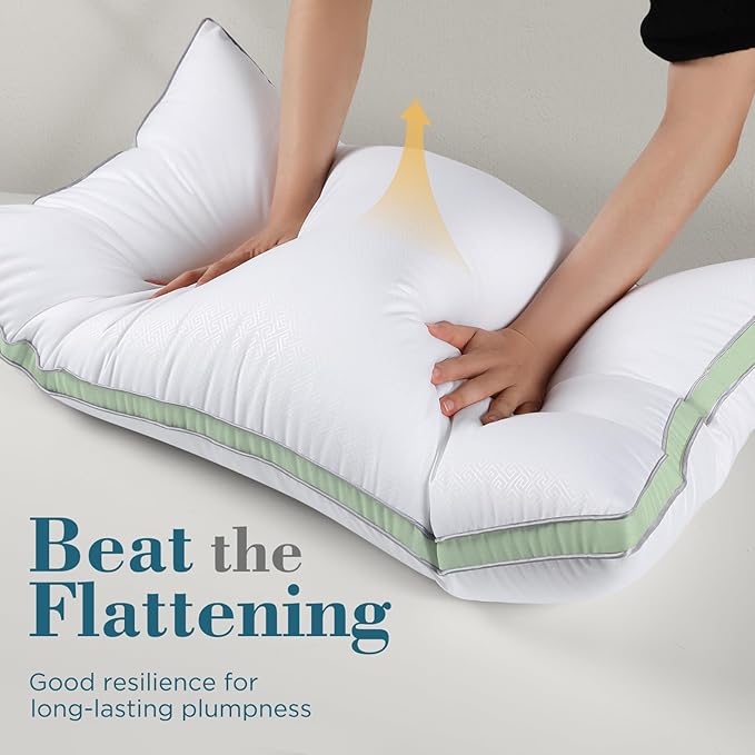 viewstar Bed Pillows Standard Size Set of 2, Hotel Cooling Down Alternative Gusseted Pillows for Side, Back, or Stomach Sleepers, Green