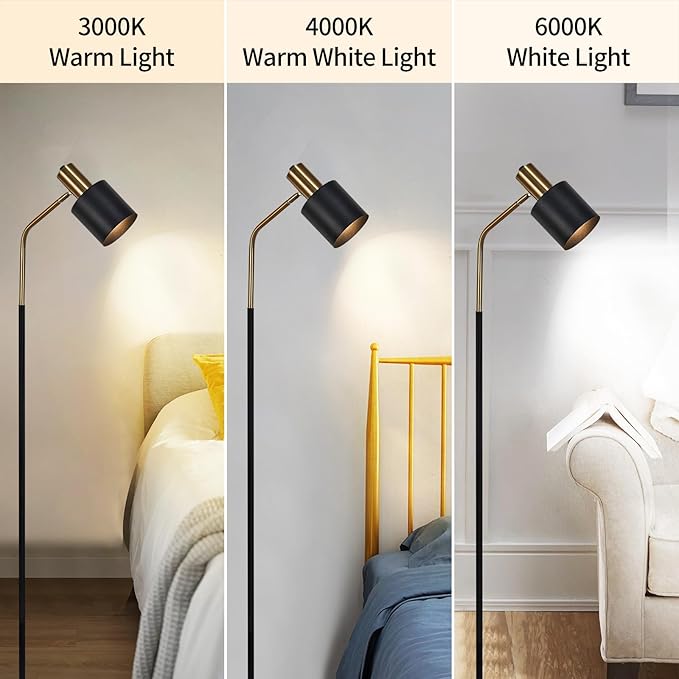 O'NEELDY Modern Industrial Floor Lamp 65" Black Standing Lamp, Black and Gold with 360° Adjustable Lampshade, 12W E26 Bulb Included, Floor Lamp for Living Room, Bedroom, Office