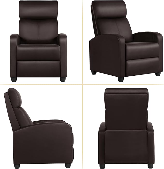 Yaheetech Recliner Chair Faux Leather Recliner Sofa Adjustable Modern Seat Club Chair Home Theater Seating Brown