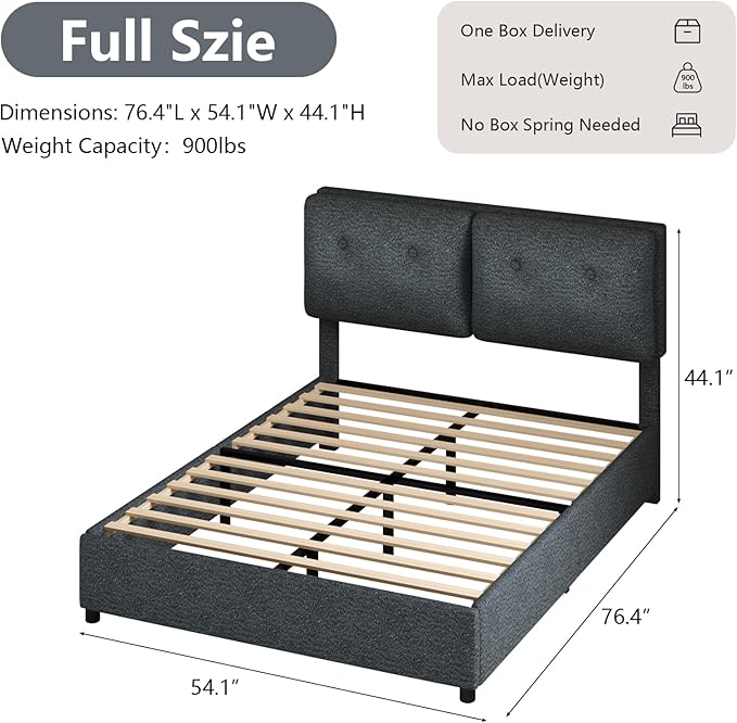 Full Bed Frames,Breathable Boucle Fabric Upholstered Bed Frame with Headboard,Removable and Washable,Wood Slat Support,No Box Spring Needed,Easy Assembly,Black