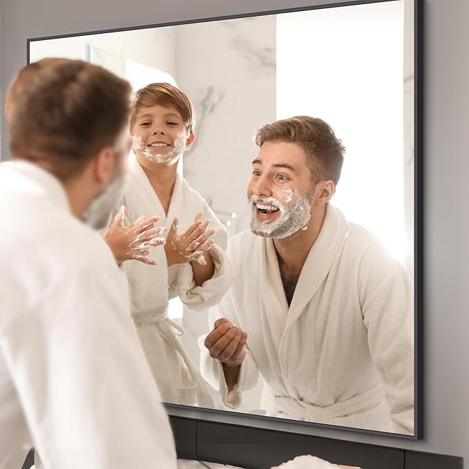 KOCUUY Black Bathroom Mirror, 40"x48" Large Rectangular Mirror with Metal Frame, Black Vanity Mirror with Modern Design for Bathroom, Living Room, Entryway, Hang Horizontal/Vertical