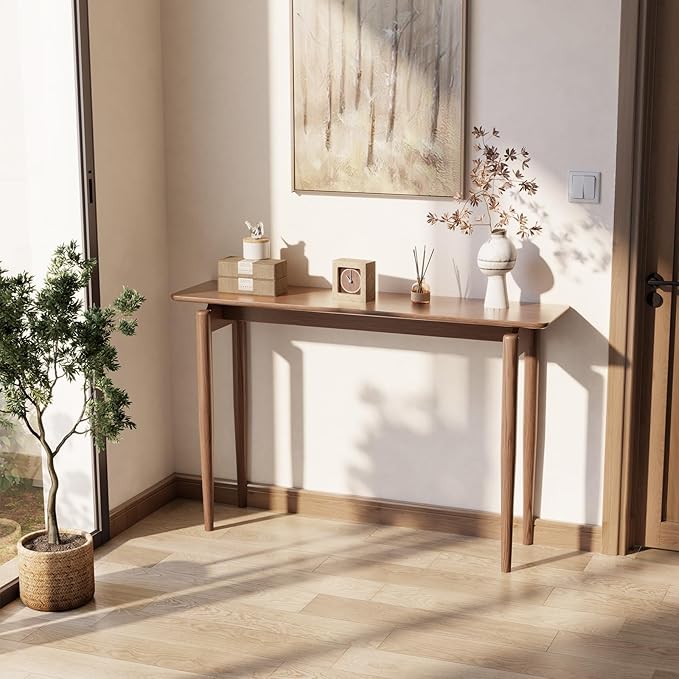 Wood Console Table Walnut Entryway Table, Thin Console Table, Sofa Tables for Living Room (47.2'')
