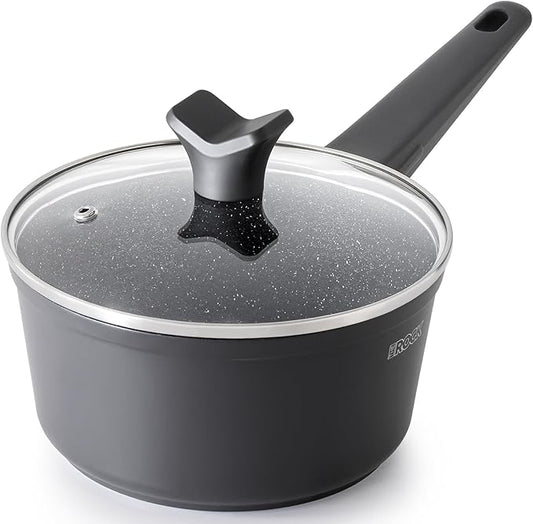 THE ROCK SOHO Nonstick Saucepan with Lid, 2 Quarts Small Pot with PPG Quantum2 Coating – Durable for Urban Kitchens, Nothing Sticks, Never Warps, Lasts Longer, Induction Compatible, PFOA-Free, Black