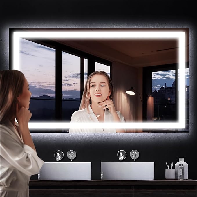 Antok 72"x 32" LED Bathroom Mirror with Lights, Anti-Fog, Dimmable, Lighted Vanity Mirror with Tempered Glass, Memory Function, 3 Light Modes, Safe Use, Horizontal, Vertical
