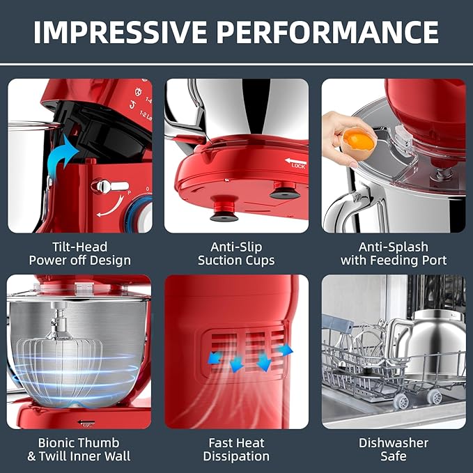 Kitchen Stand Mixer, 6.5Qt Household Stand Mixers, 660W 6+P Speed Tilt-Head Electric Dough Mixer, Food Mixers for Daily Use with Dough Hooks, Whisk, Beater