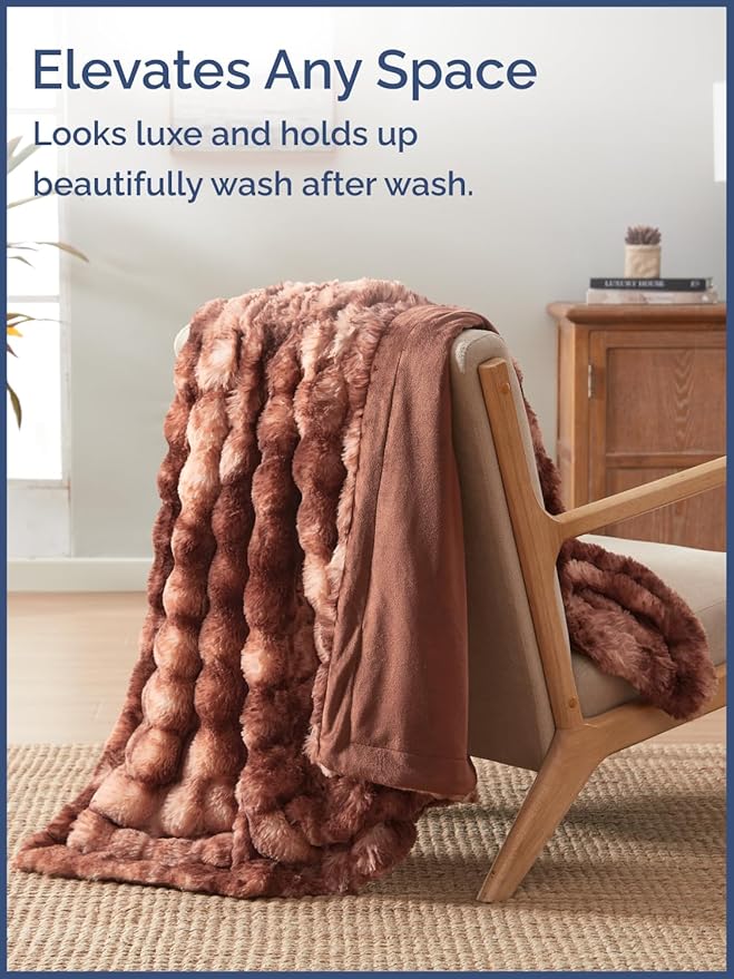 Fluffy Throw Blanket King Size - Faux Fur Throw for Couch or Bed - Plush Soft Extra Thick Faux Fur Rabbit Blanket - Comfy, Warm & Breathable - Luxury Minky Tie Dye Bedding - 90" x 108", Marble Brown