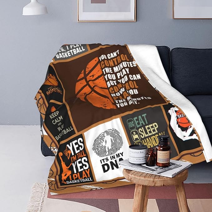 Basketball Blanket Basketball Decor Throw Blankets Cozy Fleece Flannel Blanket Soft Warm Plush Lightweight Bedding Basketball Stuff Gifts for Boys Girls Men Women Teens for Couch Sofa Bed 50"X60"