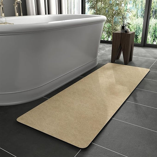 MontVoo -Bath Mat Rug-Rubber Backing Non Slip Quick Dry Absorbent Thin Bathroom Rugs Fit Under Door-Faux Suede Surface Bathroom Floor Mats-Shower Rug for in Front of Bathtub Shower Beige 17"x59"