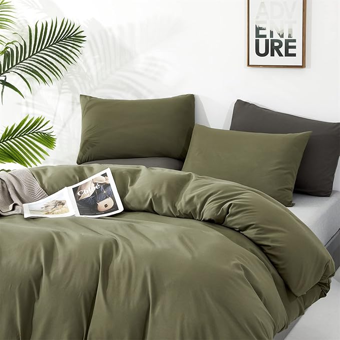 Cottonight Green Comforter Set California King Olive Green Bedding Set Dark Green Blanket Quilts Modern Soft Breathable 3 Piece Army Comforter Set for Women Men