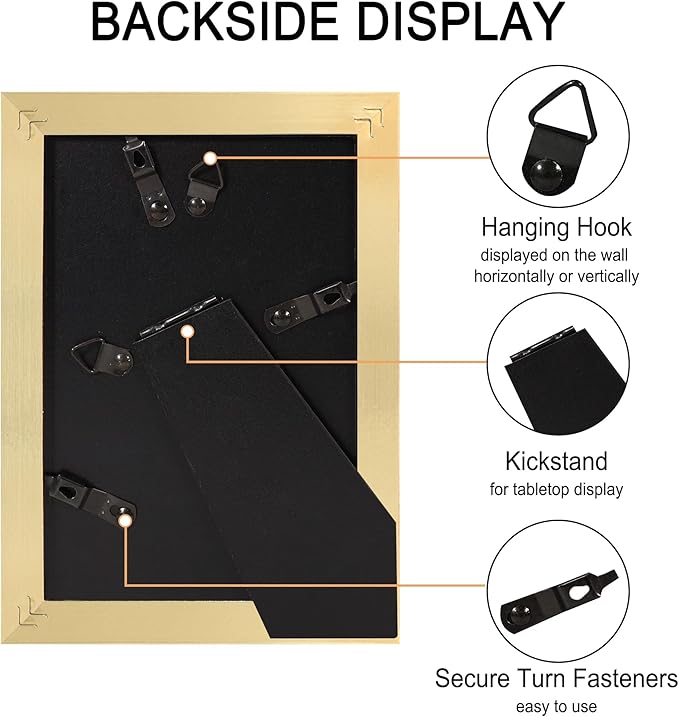 4x6 Picture Frame Set of 4, High Definition Real Glass, Display Pictures 3.5x5 with Mat or 4x6 Without Mat, Gallery Wall Hanging or Tabletop Photo Frames, Gold