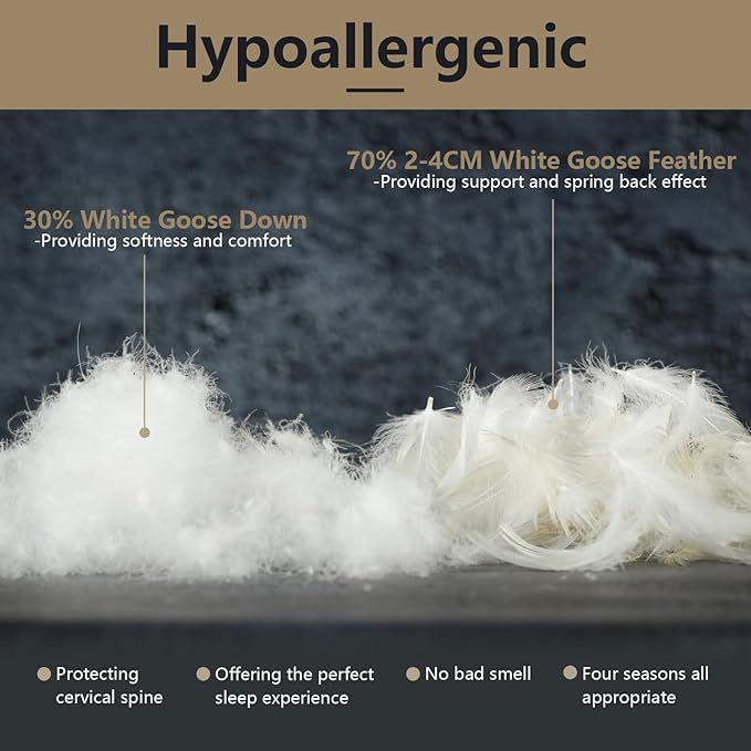 Soft Down Pillows for Sleeping(2 Pack),Standard(20inx26in) - White Goose Feather and Down Bed Pillow Inserts,100% Cotton Cover,Lightweight,Fluffy Sleeping Pillows for All Sleepers