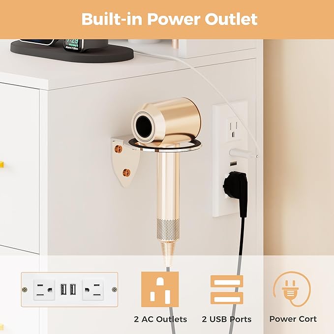 BEWISHOME Vanity Desk with Mirror and Lights,White Makeup Vanity Table with Power Outlet and Stool,Large Makeup Desk with 7 Drawers,Dressing Table for Bedroom Dressing Room FST38W