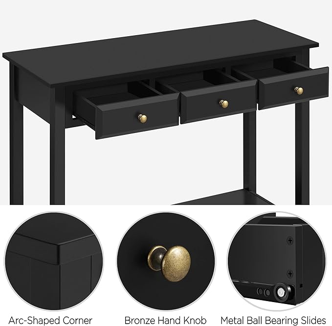 Yaheetech Console Table with 3 Drawers, Wood Entryway Table with Storage Shelf, Sofa Tables Narrow Long for Living Room, Entryway, Hallway, Foyer, Black