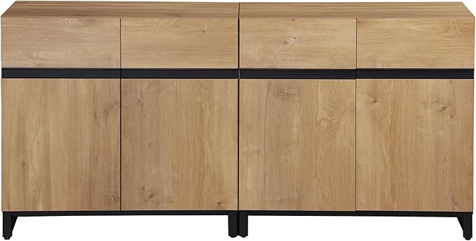 WAMPAT Modern TV Stand for 75-110 Inch TVs, Wooden Entertainment Center Console With Metal Base and Adjustable Shelves for Living Room, Bedroom, 63 Inch, Oak