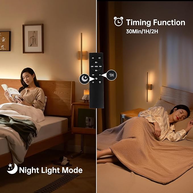 Battery Operated Wall Sconce Set of 2, 8000mAh Rechargeable Wall Sconces, 3000K-6000K Dimmable, 350°Rotate, Indoor Wall Lights for Bedroom Living Room, Original Wood, 23.6 Inch